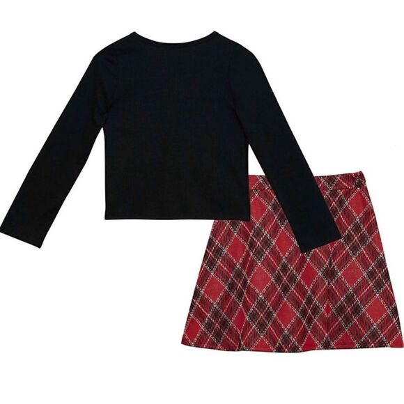 Knit Works Button Girl’s XLARGE Top and Plaid Scooter Skirt Set - Picture 9 of 11